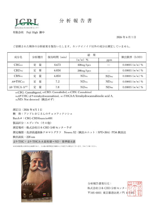 アンドレおじさんのCBG+CBDフィナンシェ CBG420mg CBD200mg
