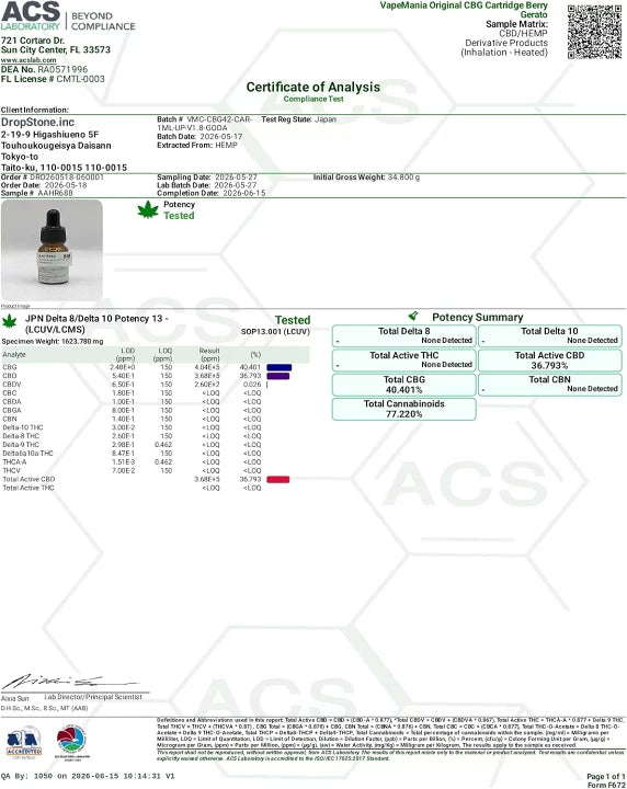 VapeMania CBGリキッドカートリッジ1ml