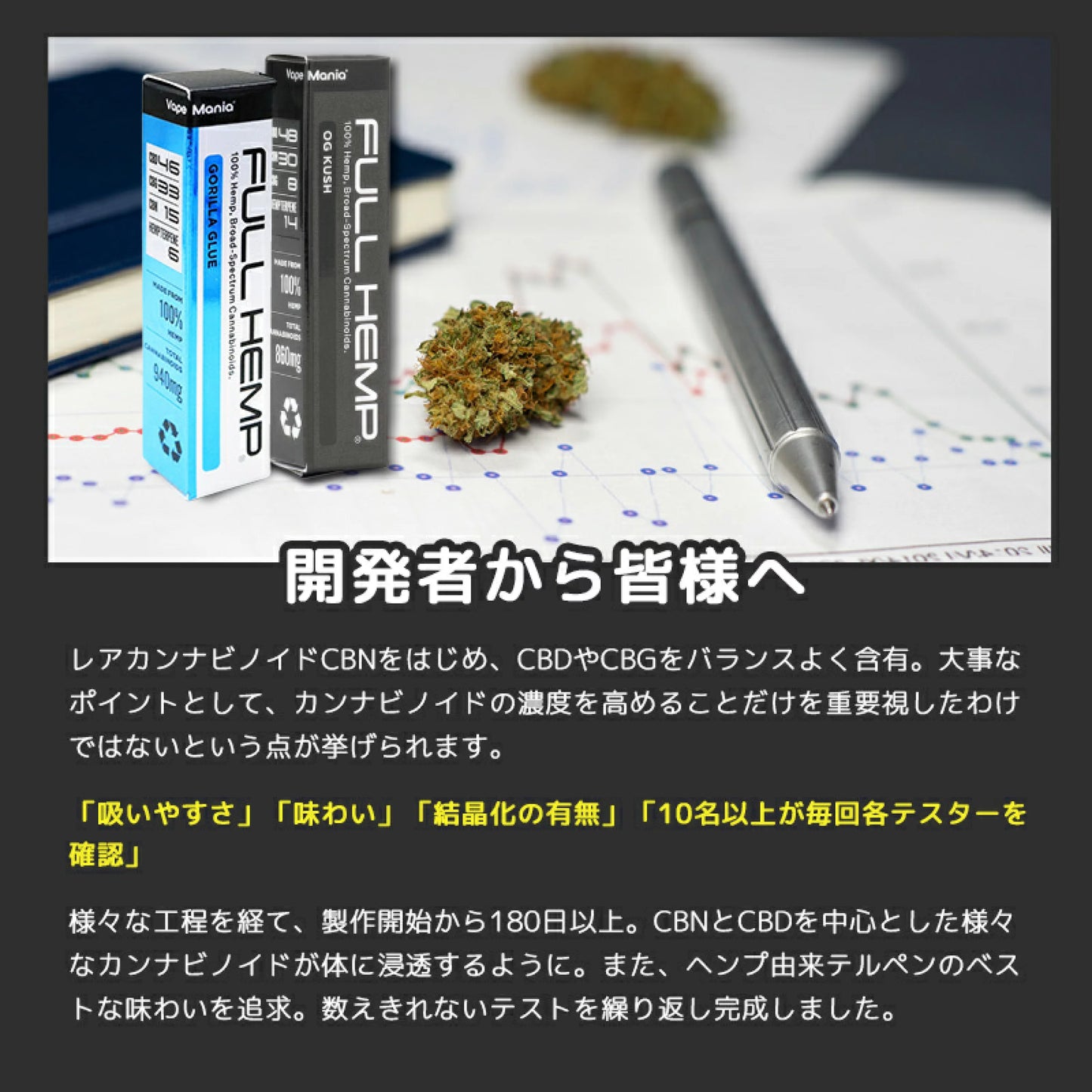 CBD MANIA
超高濃度CBD・CBN・CBGリキッドFull Hempカートリッジ