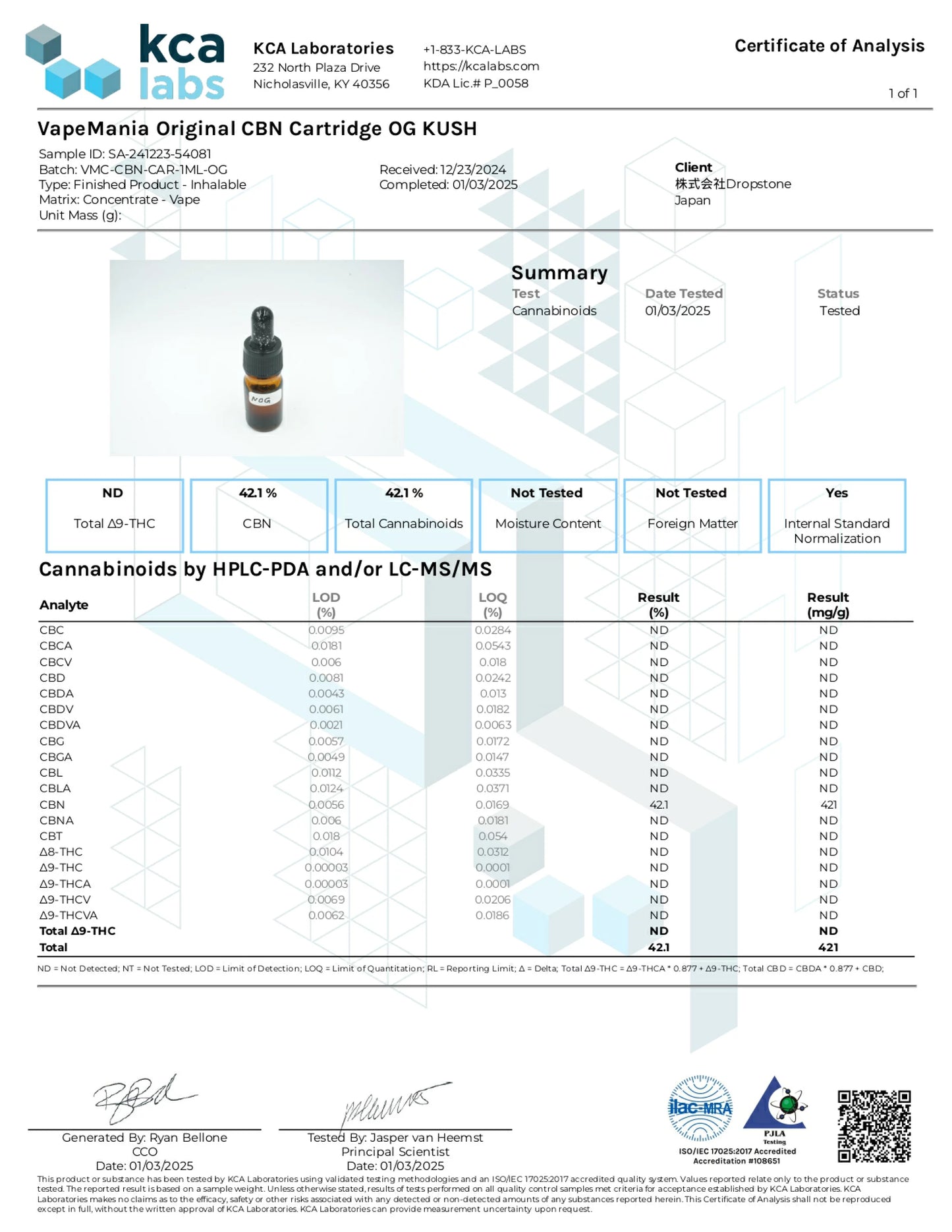 CBD MANIA 高濃度CBNリキッドカ－トリッジ