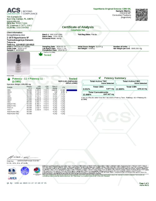 VapeMania Entorax CBNオイル CBN4200mg