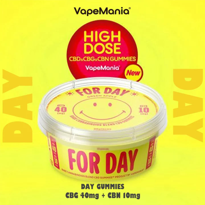 VapeManiaオリジナルグミ
DAYタイプ30粒入り
1粒あたりCBG40mg+CBN10mg