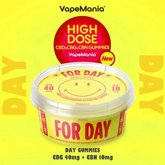 VapeManiaオリジナルグミ
DAYタイプ30粒入り
1粒あたりCBG40mg+CBN10mg